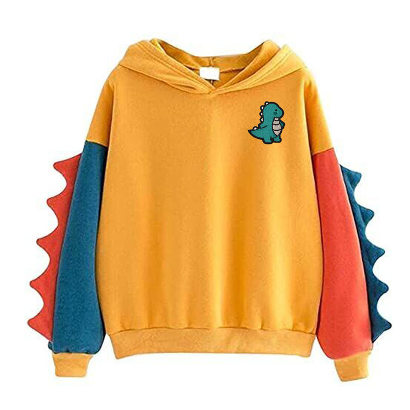 Dorosły dziecko dorywczo luźny kolor bloku z długim rękawem dinozaur bluzy pulowerowe topy bluza z kapturem ABDL