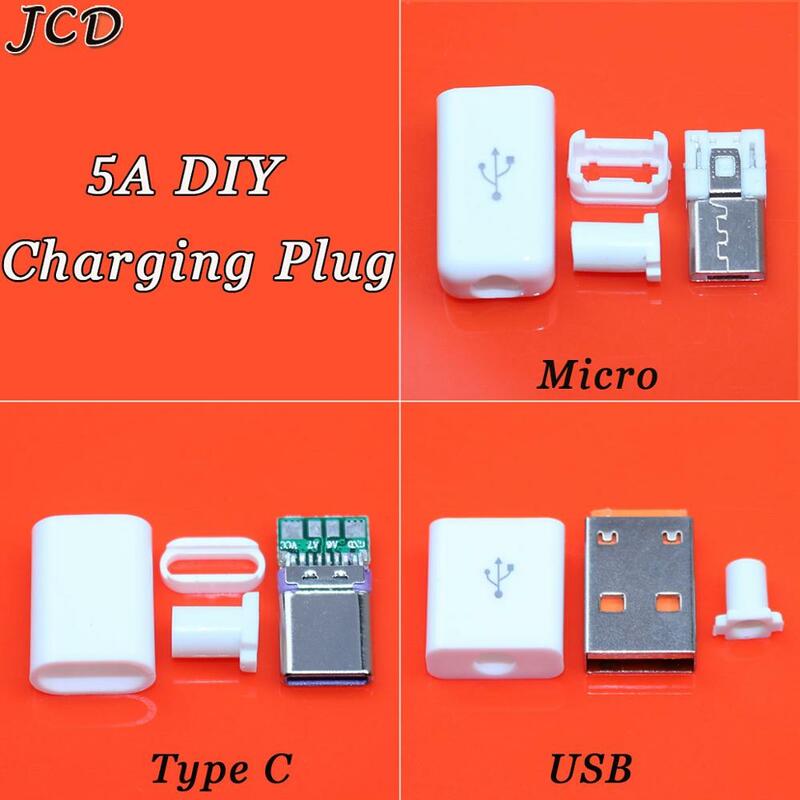 JCD 1 шт. белый DIY 5A Micro USB Штекерный разъем, набор разъемов типа C, DIY кабель для передачи данных, USB-разъем для зарядки, штекерные аксессуары
