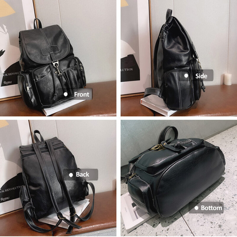 حقيبة ظهر للفتيات في سن المراهقة حقائب مدرسية كبيرة الرباط حقائب عالية الجودة بولي Leather حقيبة جلدية سوداء mochila XA658H