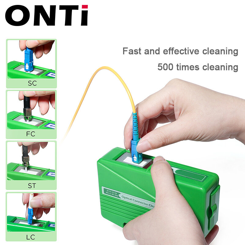 ONTi-caja de limpieza facial de extremo de fibra, herramienta de limpieza de fibra, limpiador de Pigtail, Cassette Ftth, herramientas de limpieza de fibra óptica para SC/ST/FC