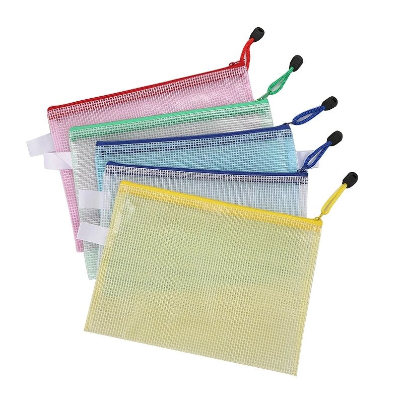 Cartella in plastica trasparente con cerniera a rete formato A4 da 5 pezzi, cartoleria impermeabile