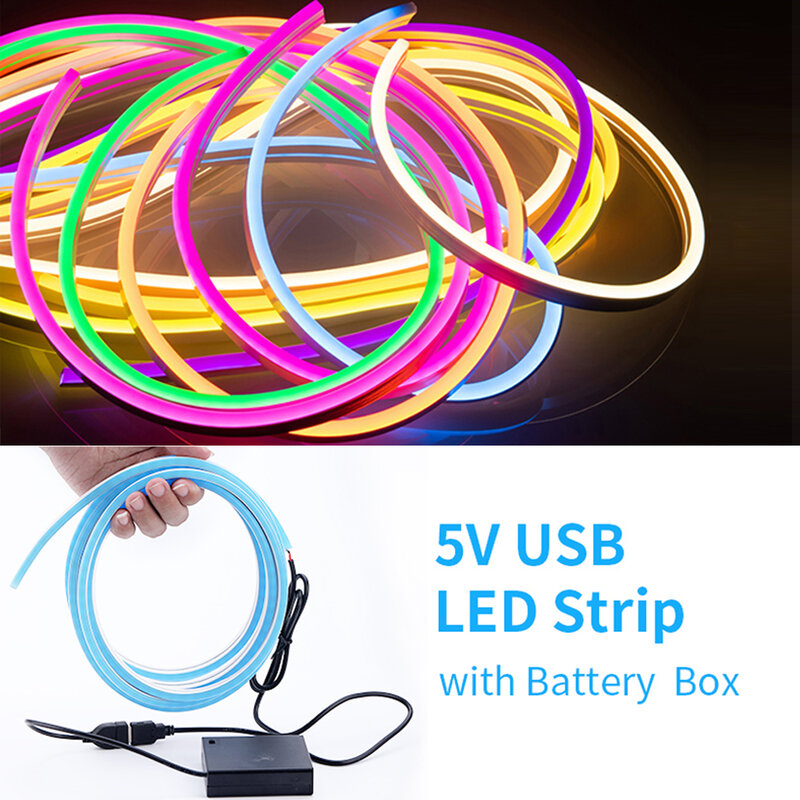 DC 5V USB Flexible Neon Zeichen Batterie Betrieben Led-streifen Licht Wasserdicht Neon Seil Licht Band Band für Hause schlafzimmer Dekoration