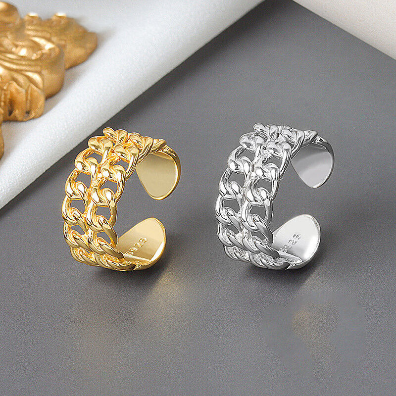 BFCLUB anelli aperti in argento Sterling 925 per donna a forma di catena anelli geometrici alla moda aperti regalo di nozze di compleanno