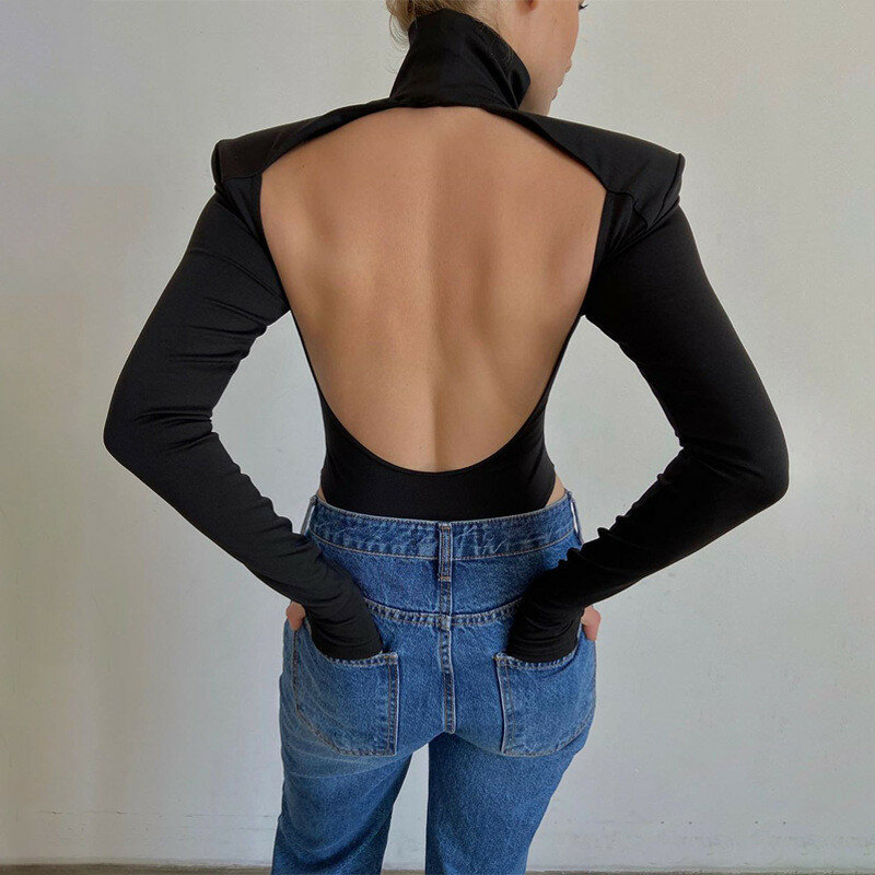 2020 Winter Jumpsuits Vrouwen Rompertjes Sexy Club Hollow Out Backless Bodysuits Casual Lange Mouwen Solid Slim Bodycon Vrouwen Bodysuit