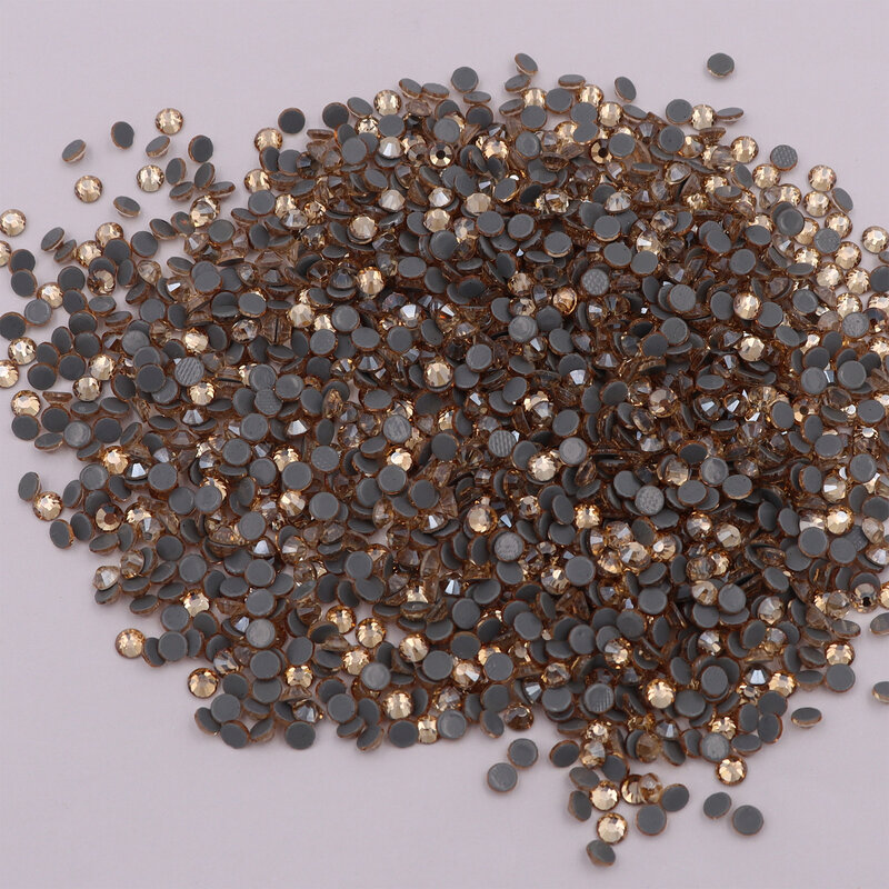 Emas Sampanye Hotfix Berlian Imitasi Emas Bayangan Besi Pada Kristal Datar Kembali Strass Batu untuk Tas Sepatu Pakaian