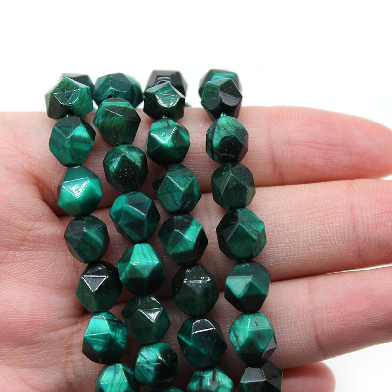 Berlian Alami Manik Bulat Batu Mata Harimau Hijau Segi untuk Membuat Perhiasan Gelang DIY Kalung Jimat 15 "Untai 6 8 10MM