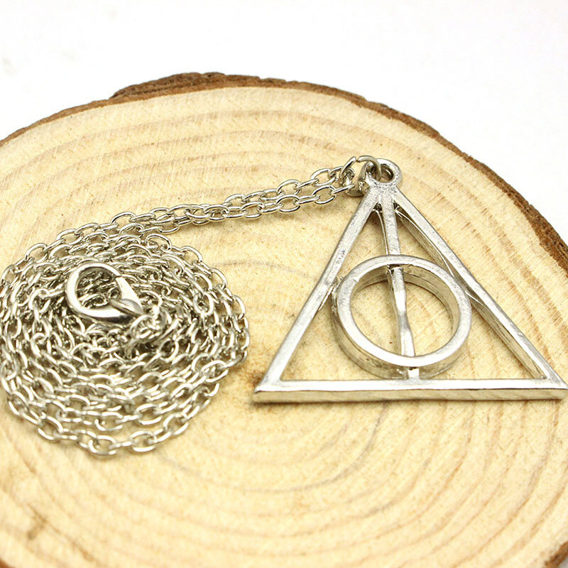 Vintage Silver Color Deathly Hallows Cross Pendant Necklace For Men Retro Gold Triangle Choker Women Gift Jewelry