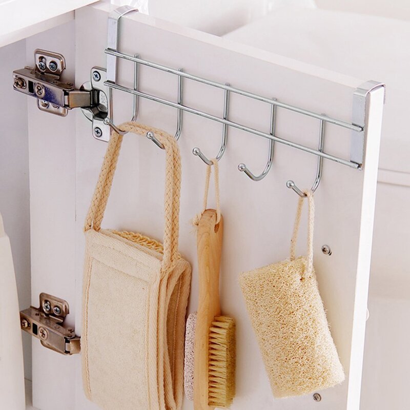 Home Bathroom Kitchen Coat Towel Hanger Rack Holder 252x92mm Shelf 5 Hooks Hooks & Rails