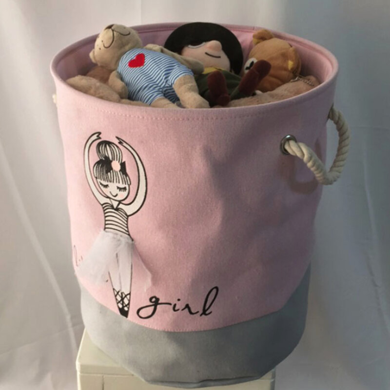 Crianças rosa cesta de lavanderia organizador algodão linho ballet menina arco impressão brinquedos cesta armazenamento organização em casa para roupas sujas