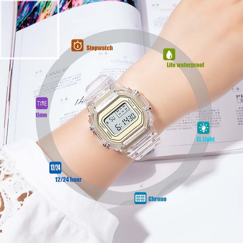 Relógio digital unissex à prova d'água, relógio com calendário de led, acessórios para crianças d88