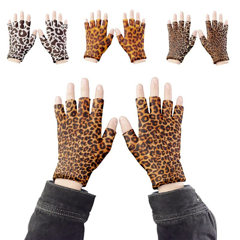 Перчатки женские, леопардовые, эластичные, с пятью пальцами
