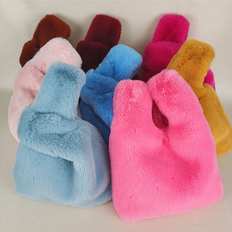 2021 New Winter Solid Color Underarm Bag Soft Plush Small Shoulder Bag Women's Warm Fluffy Imitation Mink Fur Handbag