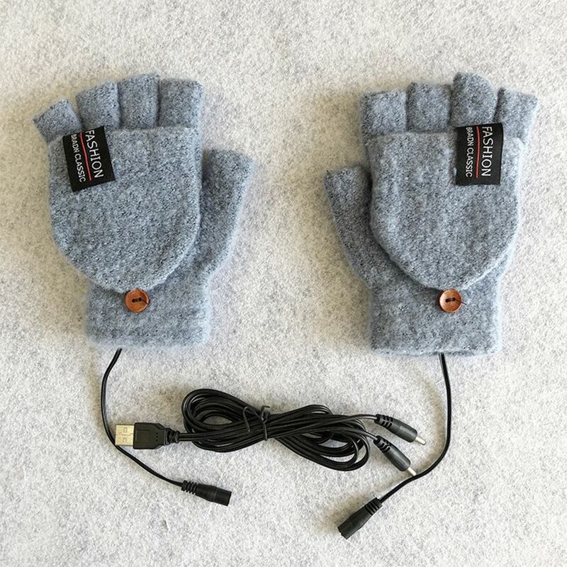 New USB Warmer Knitting Heated Gloves Mitten Full&Half Finger Electric Heating Gloves
