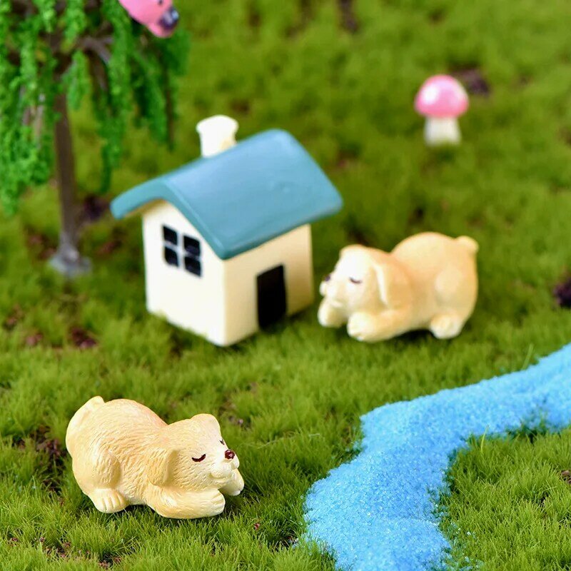 2PCS 2cm Cute Dog Figurines Resin Miniature Ornament Decoration Animals For Plants Bonsai Fairy Garden Decor