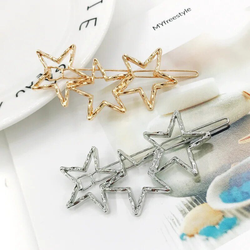 Fashion New Girl Love Five-pointed Star Alloy Clip Bangs Clip Adult Simple Hollow Hairpin Clip Child Woman Hair Accessories