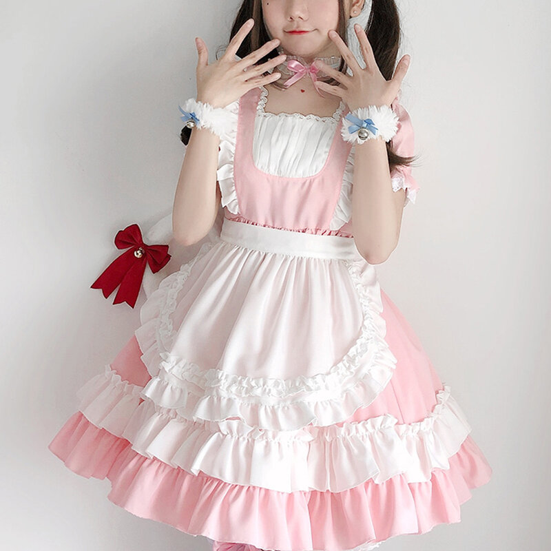 Disfraz de Lolita para mujer, uniforme de princesa, color Blanco y Negro, Rosa, suave, Kawaii