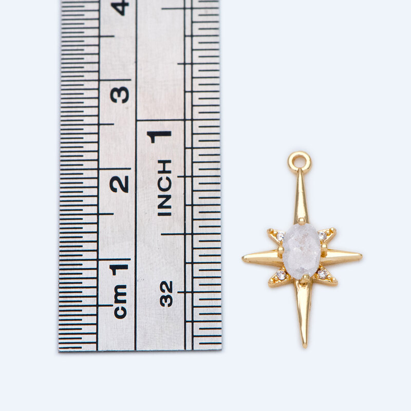 Ouro/ródio banhado bronze estrela encantos, 10pcs, pedra preciosa branca, pingentes para fazer jóias, acessórios diy (gb-924-2)