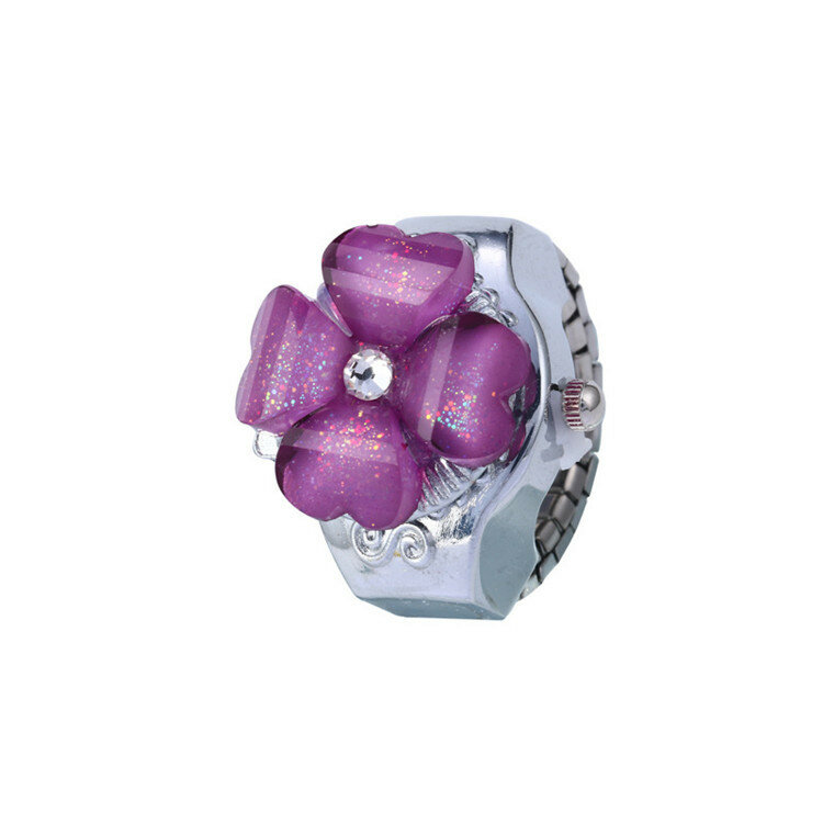 Relógio de anel feminino casual florescendo, anel de luz com flores