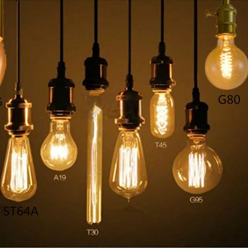 Bohlam Edison E27 40W 60W 80W 220V C35 ST64 T45 BT53 A60 G80 G95 G125 Lampu Pijar Filamen Lampu Antik untuk Dekorasi