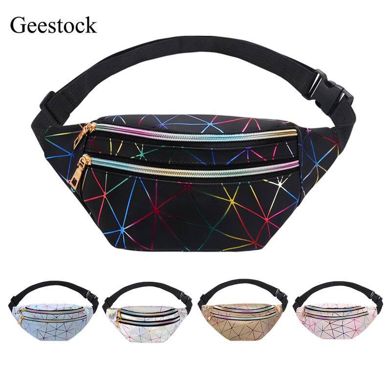 Geestock-riñonera holográfica para mujer, bolso de cintura con diseño geométrico, a la moda, para el pecho