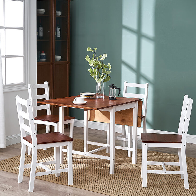 Panana Dropleaf stół i 4 krzesła z litego drewna zestaw do jadalni kuchnia pokój dzienny ogród regulowany stół zestaw statek do europy