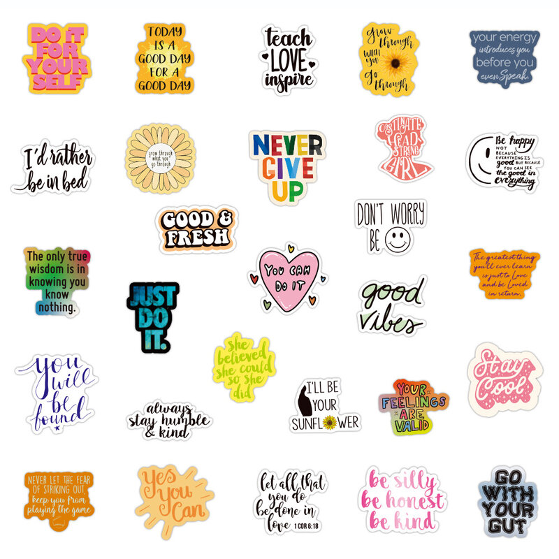 10/30/50/100PCS Motivational Phrases Sticker Quotes Sentences Waterproof for Laptop Phone Office Study Room Graffiti Decal Toy