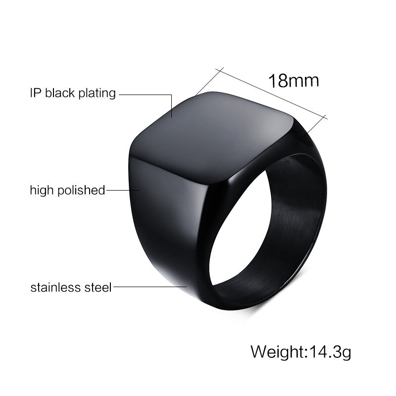 Vnox 18mm Chunky Signet Ring for Men Black Stainless Steel Engraved Royal Initialen Letter Initial Stamp Ring Custom Jewelry