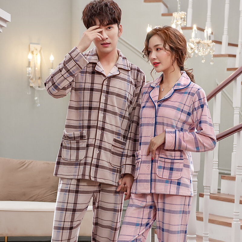 Conjunto de Pijama de terciopelo para hombre y Mujer, ropa de dormir cálida informal de lana de Coral, tallas grandes 3XL, Invierno