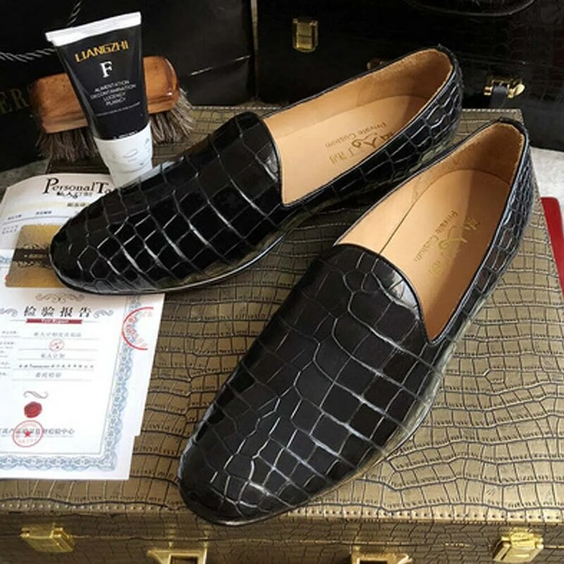 Eyugaoduannanxie crocodilo sapatos masculinos solas de couro manual Tailândia Set pé crocodilo sapatos masculinos