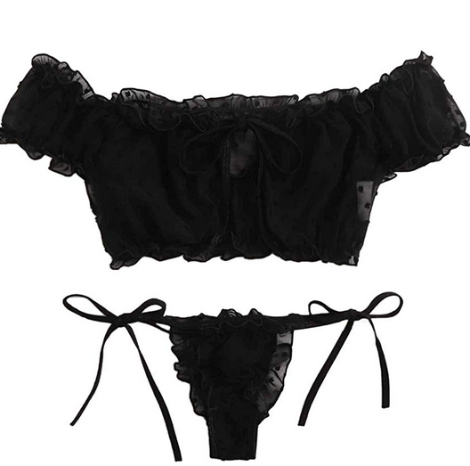 Комплект нижнего белья из 2 предметов для девочек, привлекательный сетчатый бюстгальтер с завязками и оборками, Добби, домашняя одежда