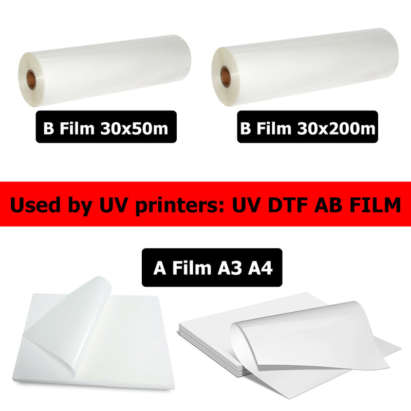 Film UV DTF AB untuk 6090 4060 A1 A2 A3 A4 Printer UV Tahan Air Transfer DTF LOGO Film Melengkung Stiker Perekat Bulat L1800 L805