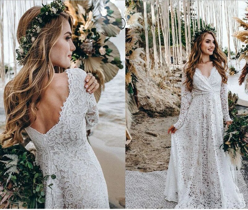 Classic Maternity Dress For Photo Shoot Outfit Pregnant Woman Pregnancy Lace Long-sleeved lace see-through tail dress long dress