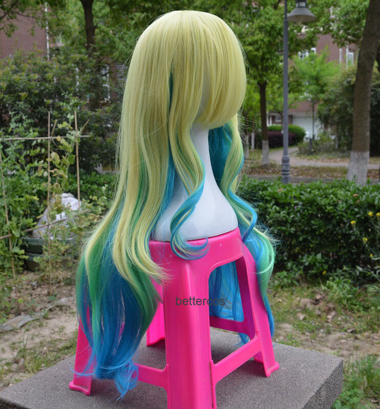 Miss kobayashi-peruca longa ondulada de madrinha, peruca de cabelo sintético, resistente ao calor, com chapéu e ombré, para cosplay
