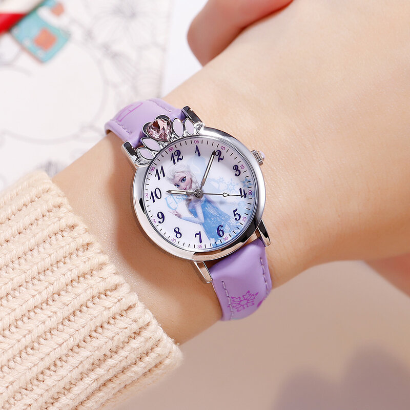 女の子のためのディズニー冷凍時計,オリジナルのクォーツ腕時計,ピンク,ブルー,パープル,耐水性