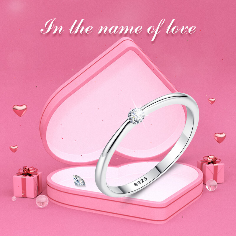 ELESHE Cincin Perak Murni 925 Asli Cincin Jari Kristal Zirkonia Bulat untuk Pernikahan Wanita Perhiasan Perak Asli