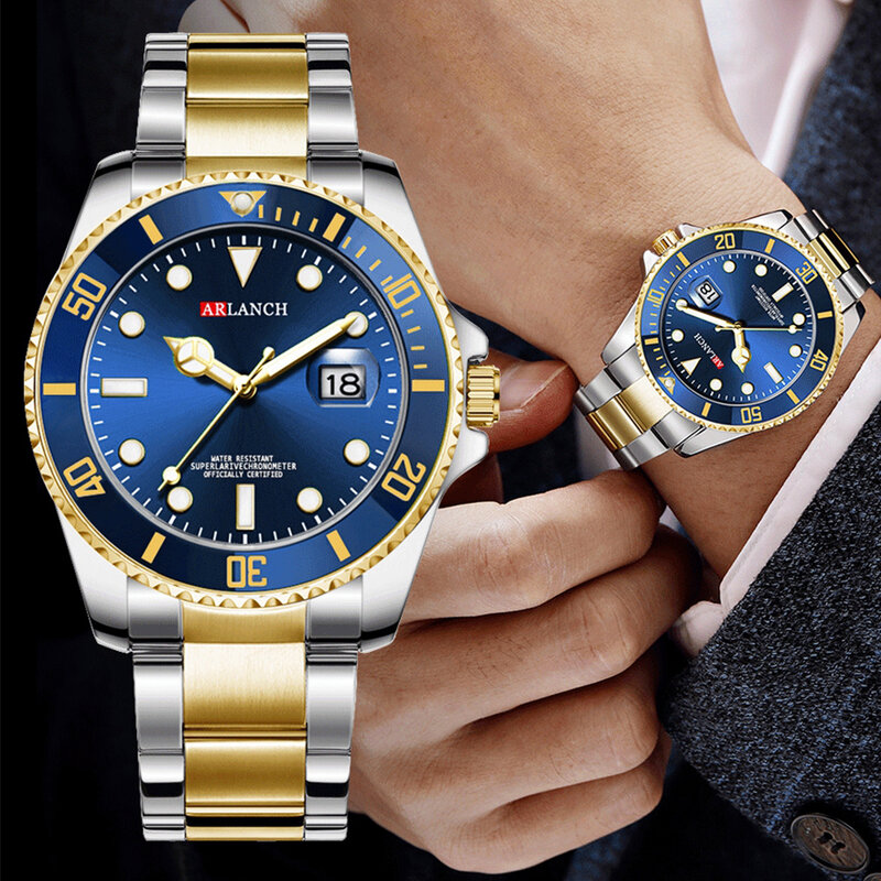 Relógios de luxo dos homens de aço inoxidável negócio à prova dwaterproof água data relógio de quartzo masculino moda luminosa relógio do esporte relogio masculino