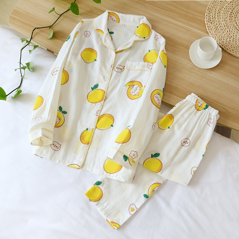 Women Cute Sweet Style Spring Loose Comfortable Soft Pajamas Trousers Set Breathable 100% Cotton Pajama Loungewear Sleepwear