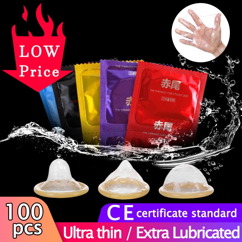Condón Extra fino de látex lubricante para hombres juguetes sexuales, producto a granel, condones para parejas, 50/100/150/200 Uds. Por lote