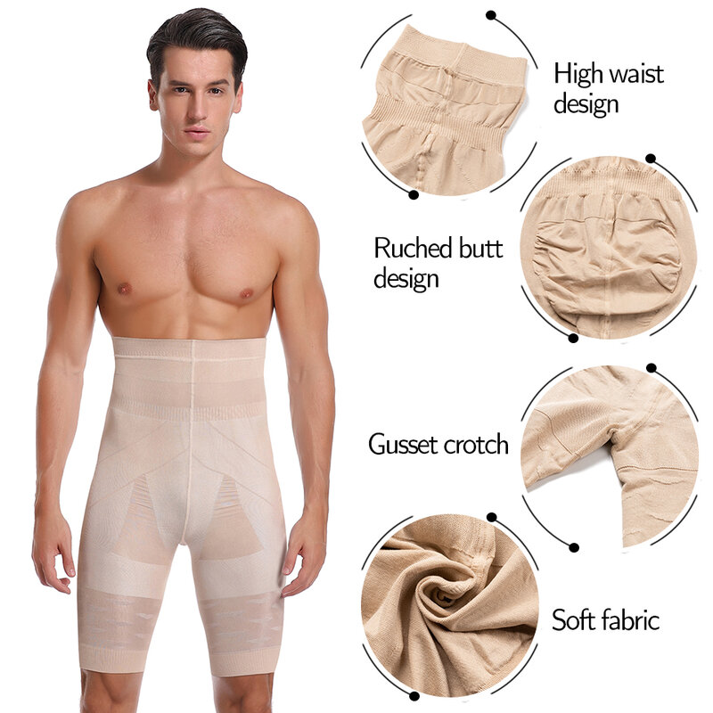 Moldeador de cuerpo para hombres, pantalones cortos de Control de barriga, faja de vientre, Calzoncillos Bóxer, ropa interior adelgazante de cintura alta, bragas de compresión de piernas