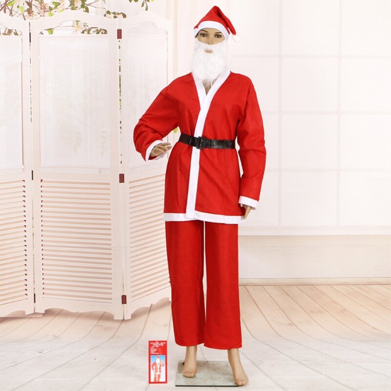 066F 5 комплектов, костюм Санта Клауса для взрослых на Рождество, костюм для мужчин, женщин, мужчин, косплей, маскарад, Забавный