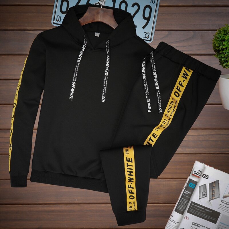 Men Sets Tracksuit Hooded Coat+PantS Suits Sweatshirt Drawstring Outfit Sportswear Male Pullover 2 Piece Set Casual Sportsuit
