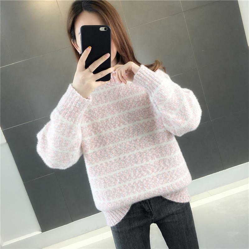 Pullovers Women All-match Patchwork Elegant Mock Neck Cozy Loose-fitting Autumn Female Sweaters Students Popular Design Retro