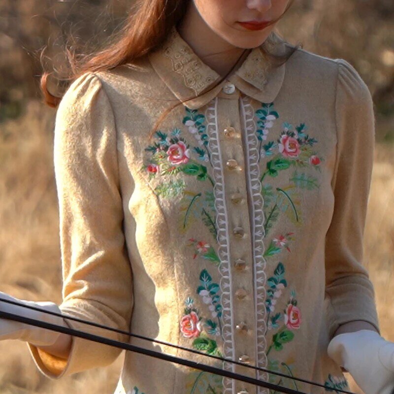 Original Design AIGYPTOS Spring Autumn Women Vintage Elegant Slim Mori Girls Lace Rose Embroidery Short Knitted Shirts/Blouses