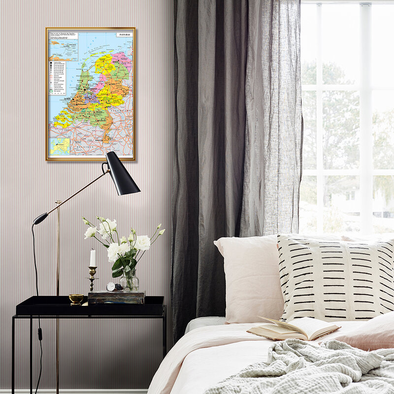 Mapa de transporte y política de los Países Bajos para decoración del hogar, póster de pared francés, lienzo, escuela de pintura, suministros, 59x42cm