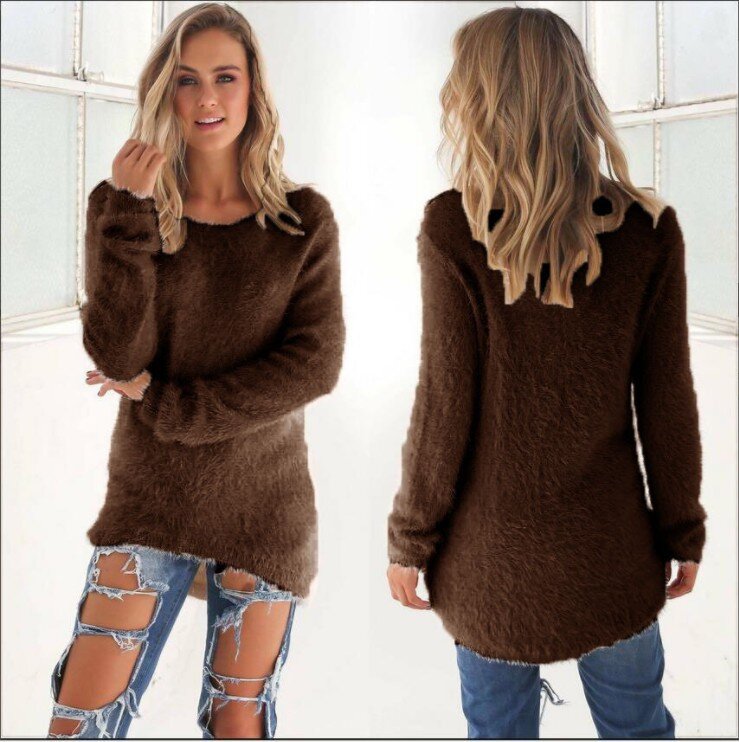 Пуловер женский, однотонный, очень мягкий и удобный, с круглым вырезом