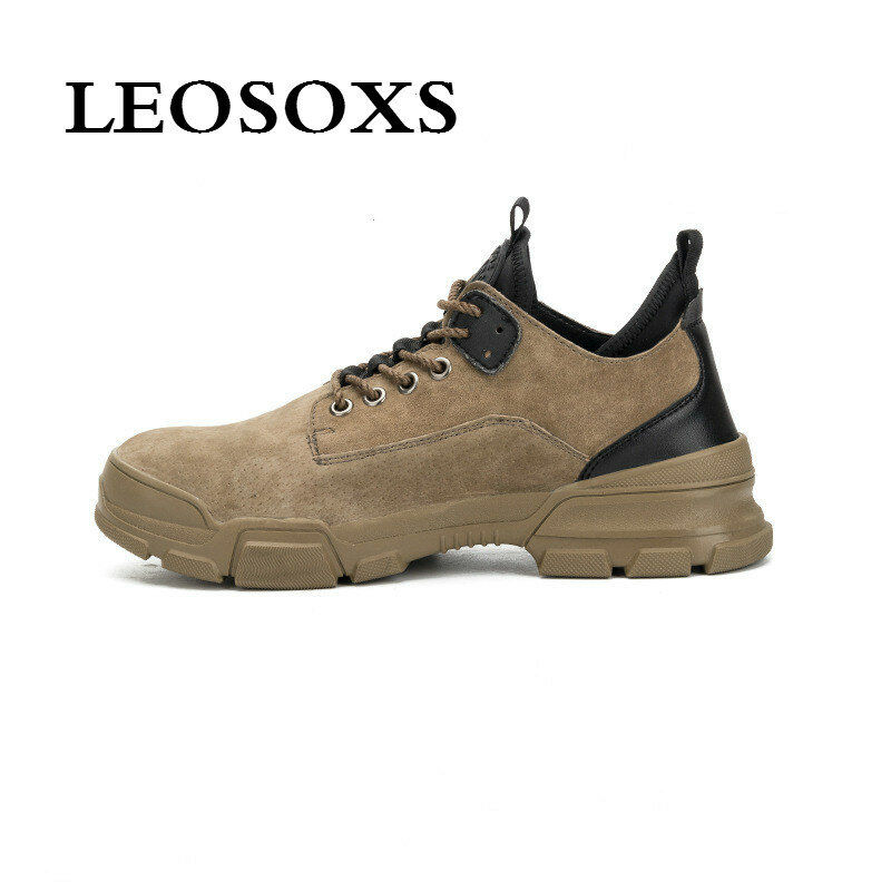 LEOSOXS 안전화 캐주얼 통기성 야외 운동화 펑크 증거 부츠 편안한 산업 신발 남자의 강철 발가락 작업