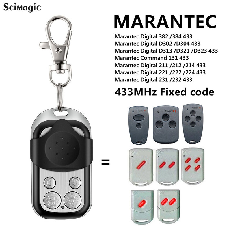 Mando a distancia MARANTEC Digital para puerta de garaje, código fijo, 433,92 MHz, 382, 384, D302, D304, D313, D321, 211, 212, 214