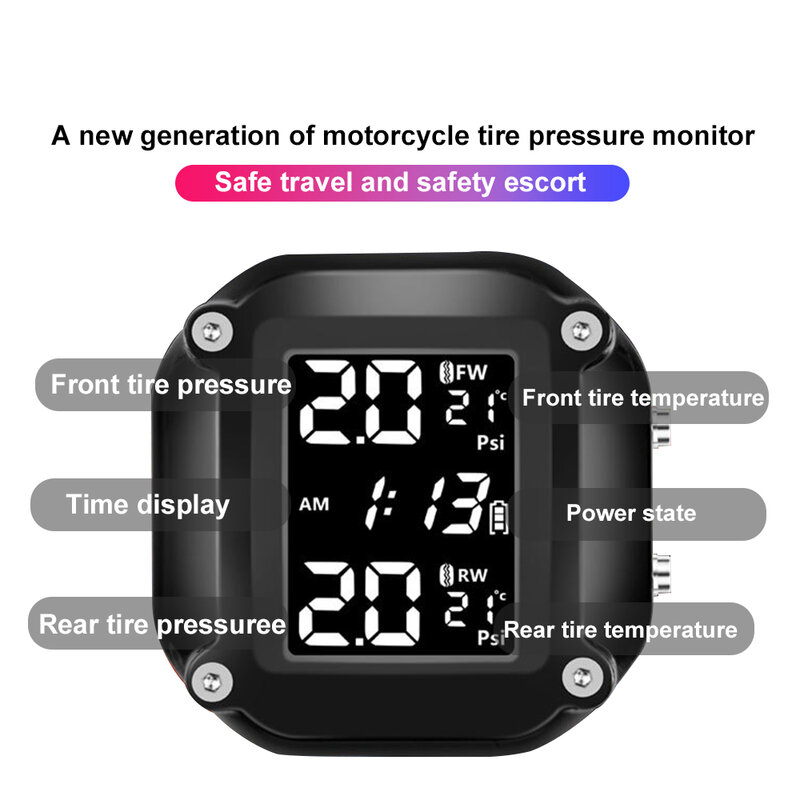 0-6.6Bar TPMS Sensors Motorcycle Tire Pressure Monitoring System With Clock Tyre Tester Test Diagnostic Motorbike Accessories