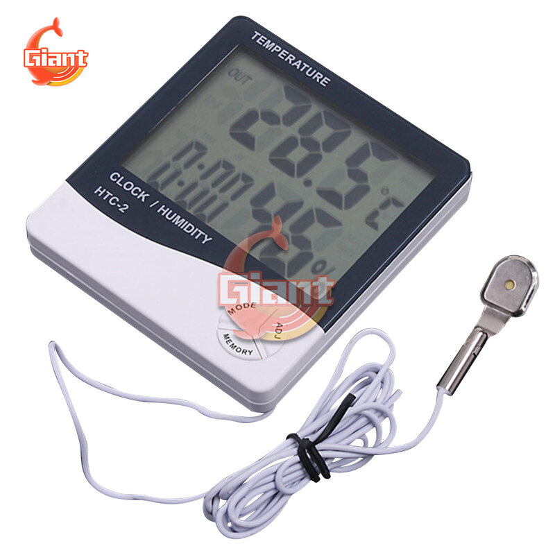 Thermomètre et hygromètre électronique numérique LCD, affichage numérique de la température et de l'humidité, pour l'intérieur et l'extérieur, Station météo, horloge, HTC-2