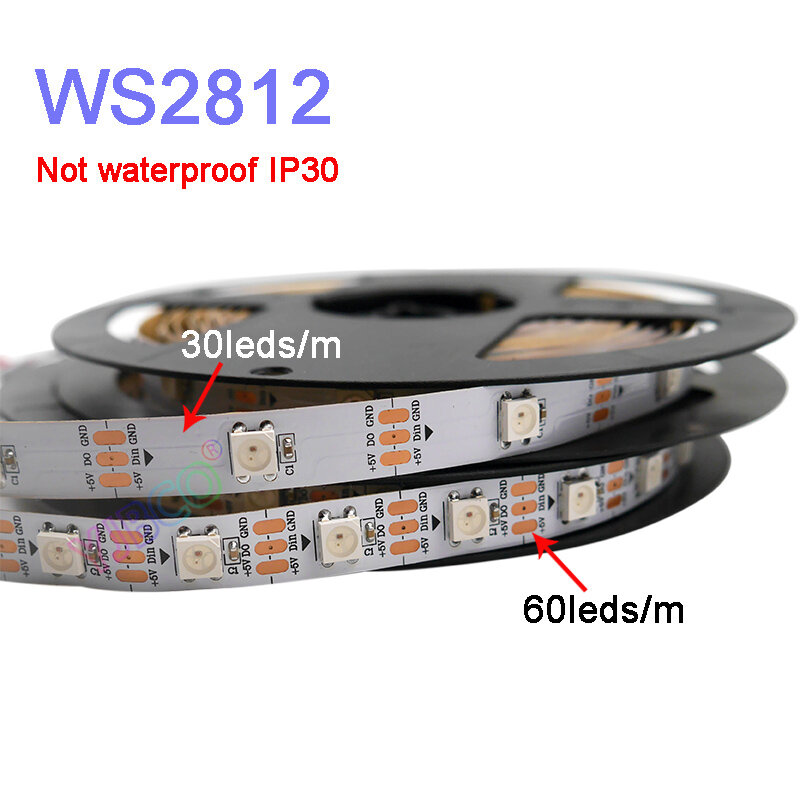 1m/2m/3m/4m/5m WS2812B Smart pixel led strip light;30/60/144 pixels/leds/m;WS2812 IC;IP30/IP65/IP67,DC5V led lamp tape